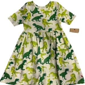 Pink Chicken Steph Dress T-Rex Dinosaur Organic Fabric Eclectic Green Colotful